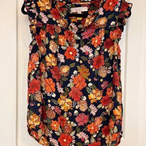 LOFT floral ruffle sleeve top